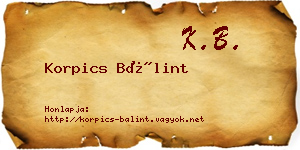 Korpics Bálint névjegykártya
