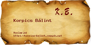 Korpics Bálint névjegykártya